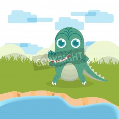 Sticker  Crocodile souriant debout au bord de l'eau