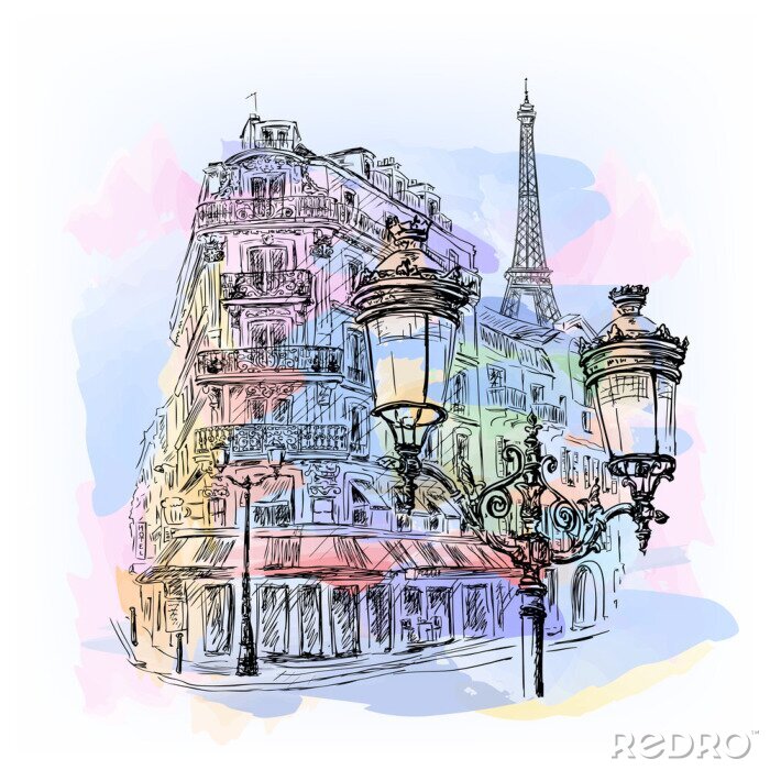 Sticker  Croquis à l'aquarelle de Paris