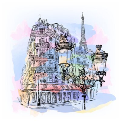 Sticker  Croquis à l'aquarelle de Paris