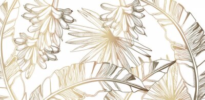 Sticker  Croquis avec des bananes et des feuilles de palmier