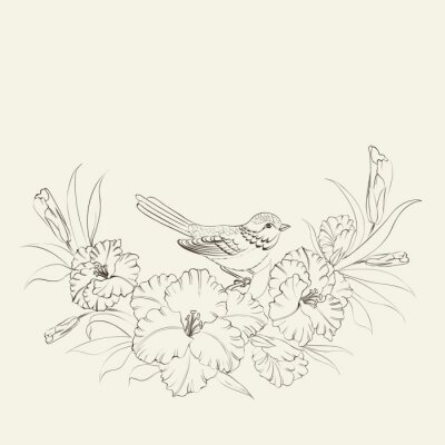 Sticker  Croquis d'un oiseau sur une branche