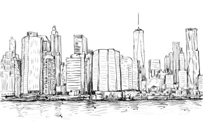 Sticker  Croquis de Cityscape à New York spectacle Manhattan Midtown à gratte-ciel