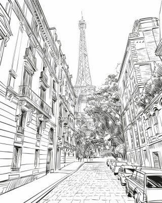 Sticker  Croquis de vecteur de la Tour Eiffel. Paris, France. Illustration vectorielle dessinés à la main
