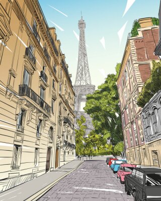 Sticker  Croquis de vecteur de la Tour Eiffel. Paris, France. Illustration vectorielle dessinés à la main