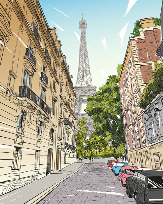 Sticker  Croquis de vecteur de la Tour Eiffel. Paris, France. Illustration vectorielle dessinés à la main