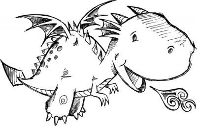 Sticker  Croquis noir et blanc de dragon cracheur de feu