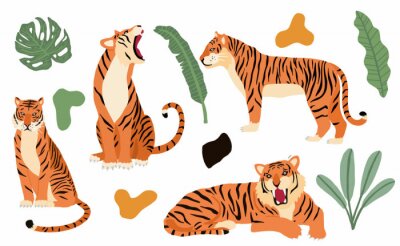 Sticker  Cute animal object collection with leopard,tiger. illustration for icon,logo,sticker,printable