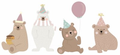 Sticker  Cute bear character with friend. Vector illustration for birthday invitation,postcard and sticker