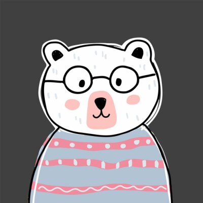Sticker  Cute bear character with glasses. Vector illustration for birthday invitation,postcard and sticker