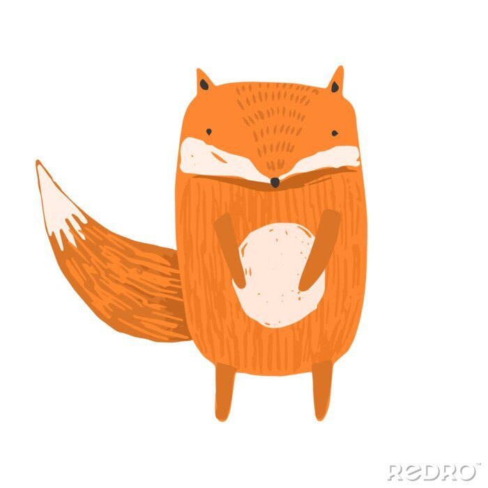 Sticker  Cute childish hand drawn orange fox illustration isolated on white background. Kids sketchy foxy character for print design, stickers, background decoration