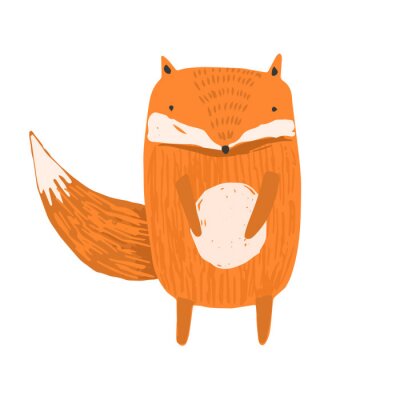 Sticker  Cute childish hand drawn orange fox illustration isolated on white background. Kids sketchy foxy character for print design, stickers, background decoration