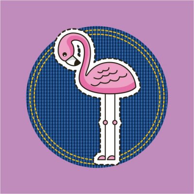 Sticker  cute flamingo bird pink patch fashion image vector illustration