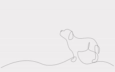 Sticker  Cute puppy animal silhouette one line drawing, vector illustration