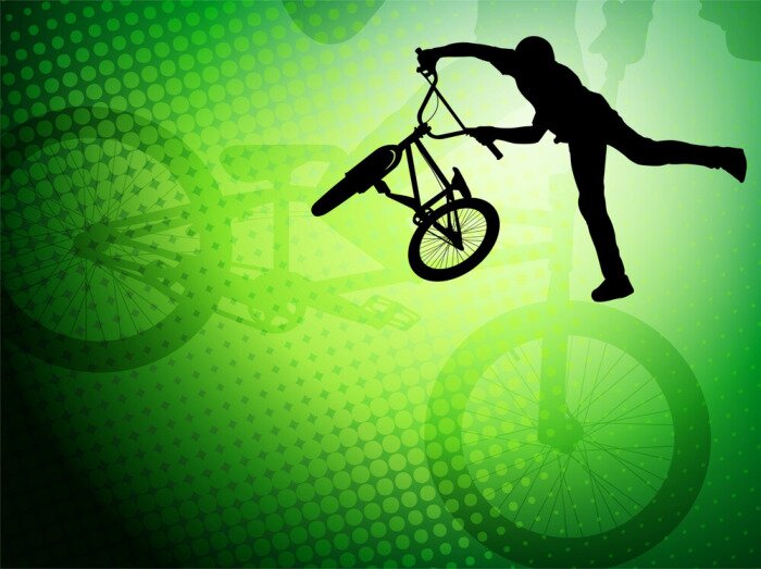 Sticker  Cycliste avec un BMX sur fond vert
