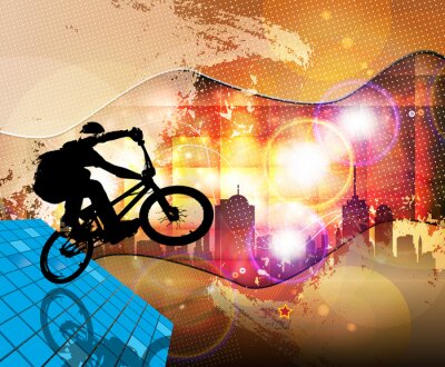 Cycliste et une ville en arrière-plan