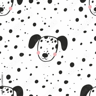 Papier peint à motif  Dalmatiens mignons sur un fond à pois