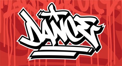 Sticker  Dance Graffiti Font Lettering With A Red Background