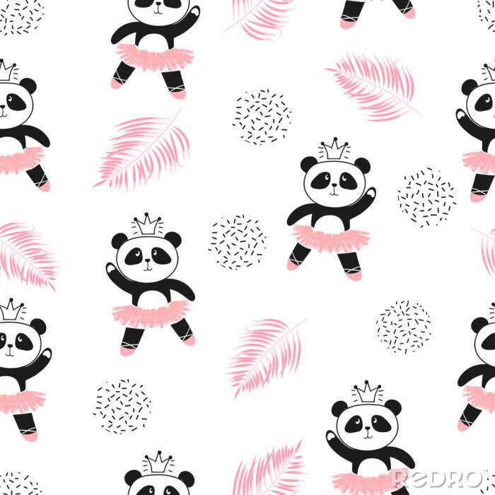 Sticker  Danse ballerines panda sur fond blanc