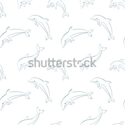 Sticker  Danser dans la mode des dauphins / couture sans couture de contour des dauphins Saut / dauphins vector illustration / mode textile dauphins / fond de dauphins de papier