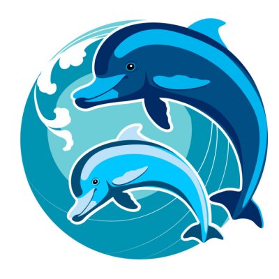 Sticker  Dauphins au milieu des vagues. Un symbole de protection. Feng Shui