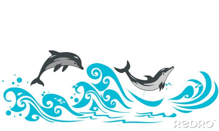 Sticker  Dauphins sautant dans les vagues de la mer