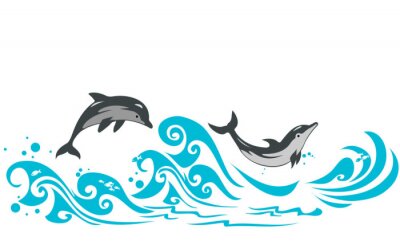 Sticker  Dauphins sautant dans les vagues de la mer