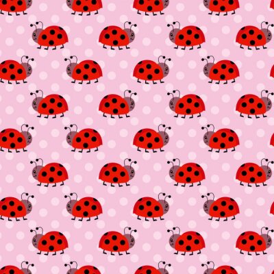 Sticker  De charmantes coccinelles sur fond rose