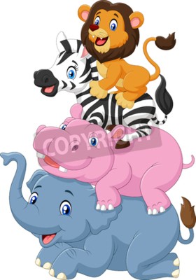 Sticker  De joyeux animaux africains empilés les uns sur les autres