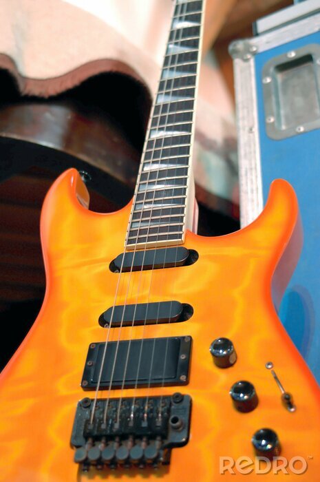 Sticker  De la musique et une guitare orange