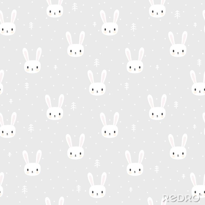 Sticker  De petits lapins blancs et des arbres sur un fond gris
