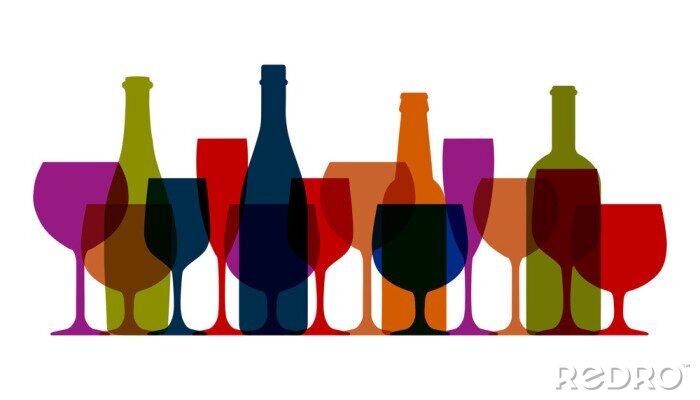 Sticker  Définir le verre à vin et l'icône de bouteilles, logo, signe, emblème - stock vector