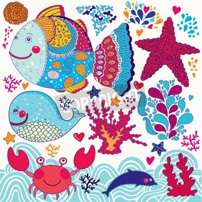 Sticker  Des animaux aquatiques colorés