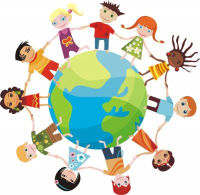 Sticker  Des enfants du monde entier autour du globe