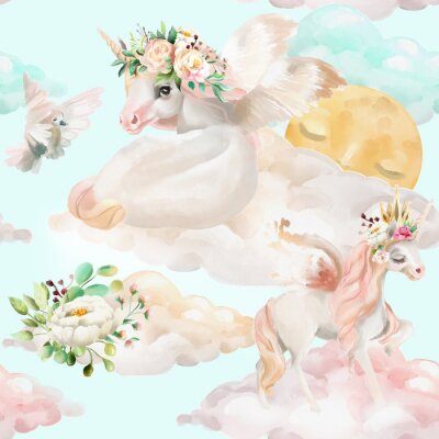 Poster  Des licornes dans les nuages