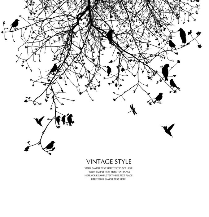 Sticker  Des oiseaux noirs sur un arbre