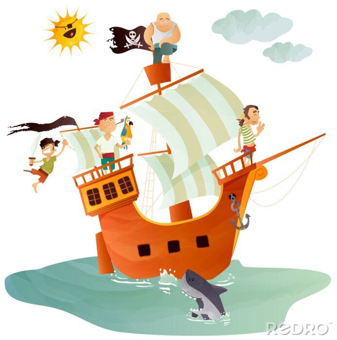 Sticker  Des pirates sur un bateau