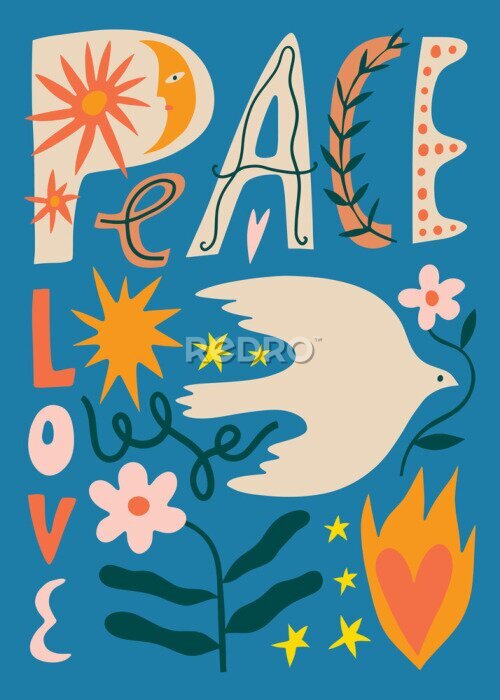 Sticker  Des slogans de paix et une colombe blanche