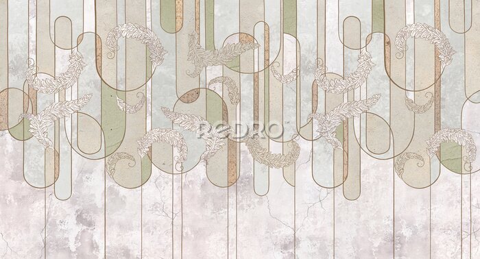 Sticker  Design in the loft, classic, baroque, modern, rococo style. Graphic geometry on concrete grunge background. Photo wallpaper, mural, wallpaper, card, postcard design.