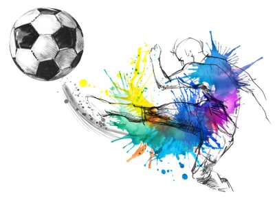 Sticker  Dessin à l'aquarelle d'un footballeur