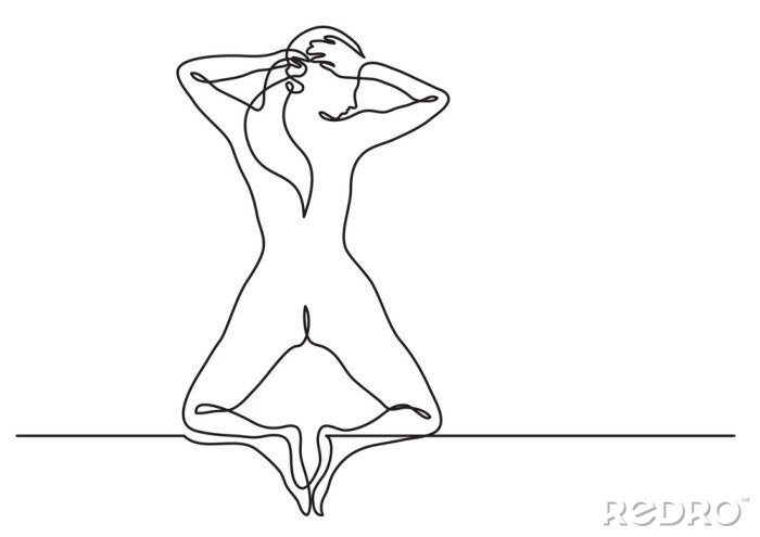 Sticker  dessin au trait continu de femme debout sur ses genoux vue arrière