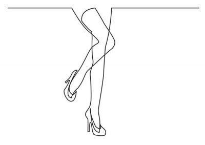 Sticker  dessin au trait continu de jambes de femme sexy en hauts talons