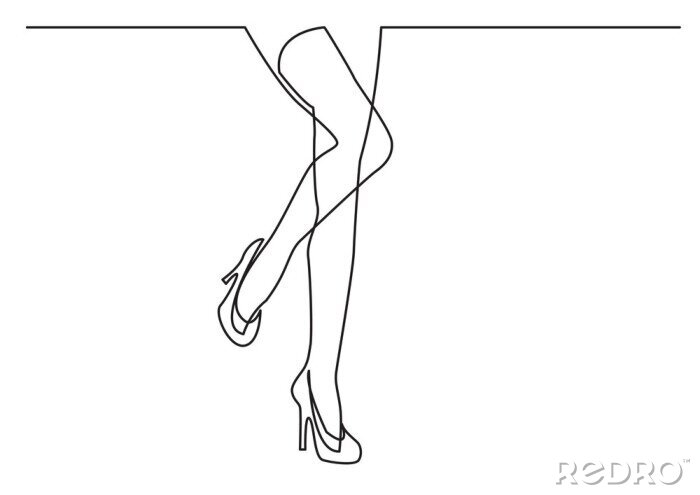 Sticker  dessin au trait continu de jambes de femme sexy en hauts talons