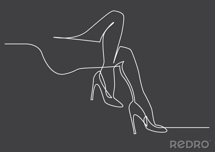 Sticker  dessin au trait continu de jambes de femmes nues en hauts talons