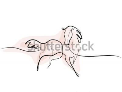 Sticker  Dessin au trait de silhouettes de chevaux et tache rose en arrière-plan