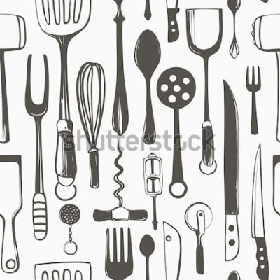 Sticker  Dessin avec des accessoires de cuisine de différents types