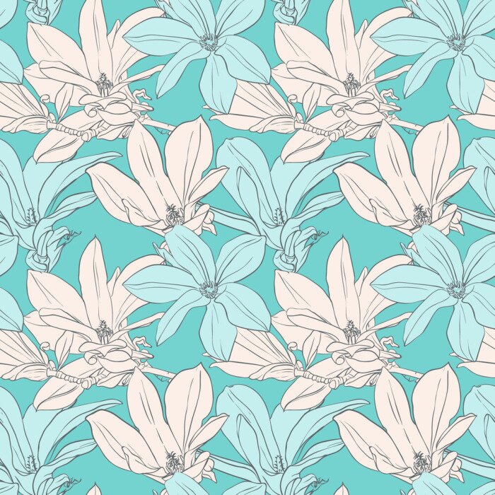 Sticker  Dessin blanc et bleu avec des magnolias