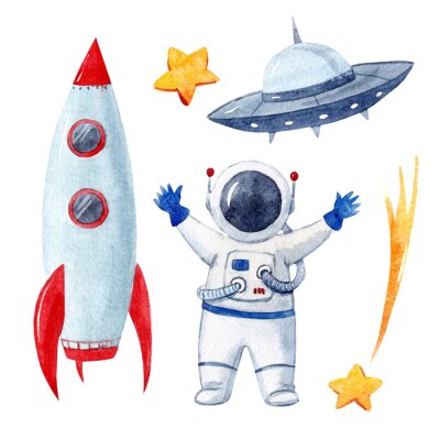 Sticker  Dessin d'étoile et de fusée d'astronaute de comète