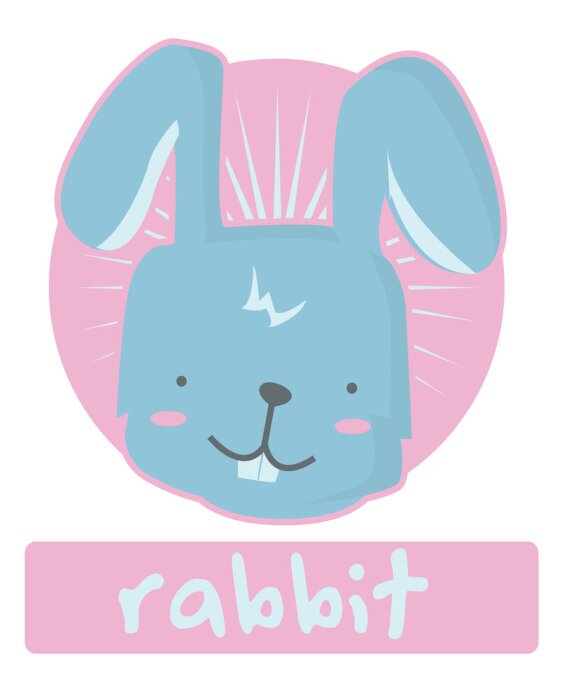 Sticker  Dessin d'un lapin bleu avec une légende en anglais