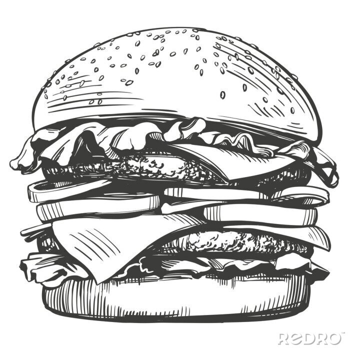 Sticker  Dessin de hamburger noir et blanc