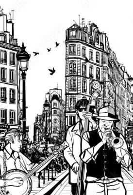 Poster  Dessin de musiciens de rue